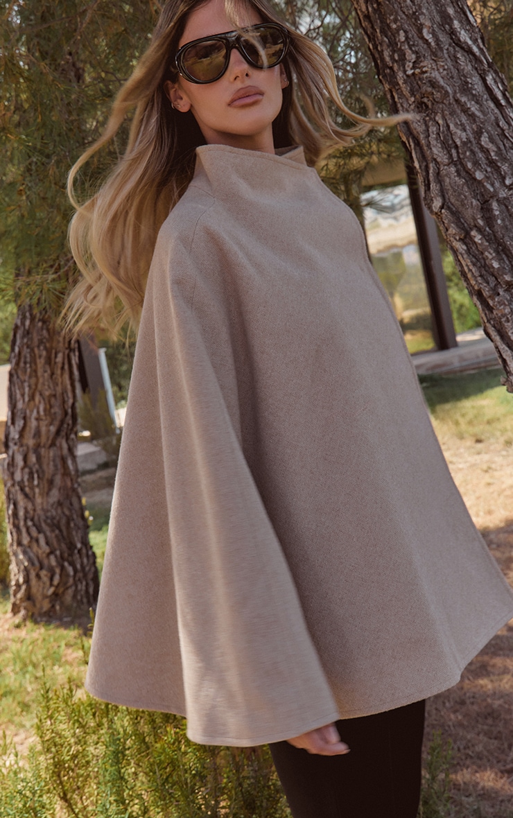 Oat Wool Look Funnel Neck Wrap Coat image 1