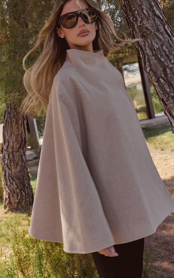 Oat Wool Look Funnel Neck Wrap Coat