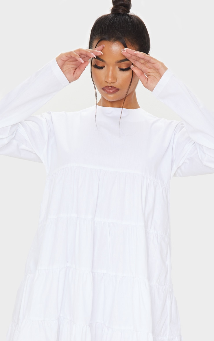 long sleeve white smock dress