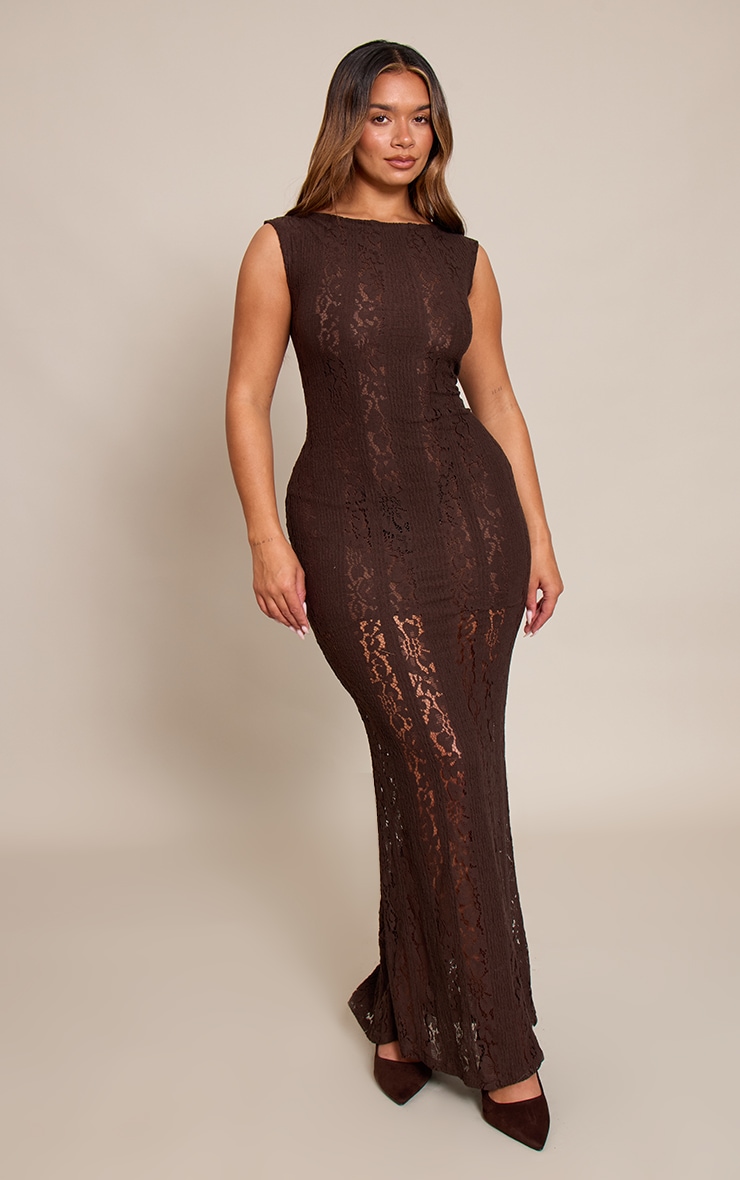 Shape Chocolate Lace Boat Neck Maxi Dress image 3