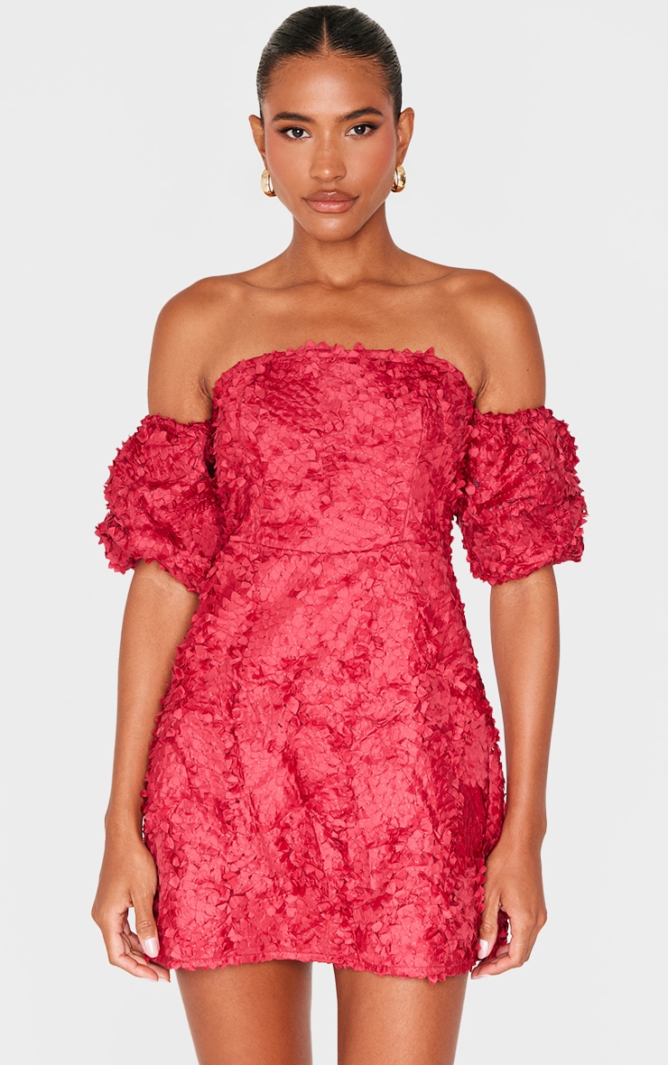 Burgundy Abstract Textured A Line Shift Dress image 3