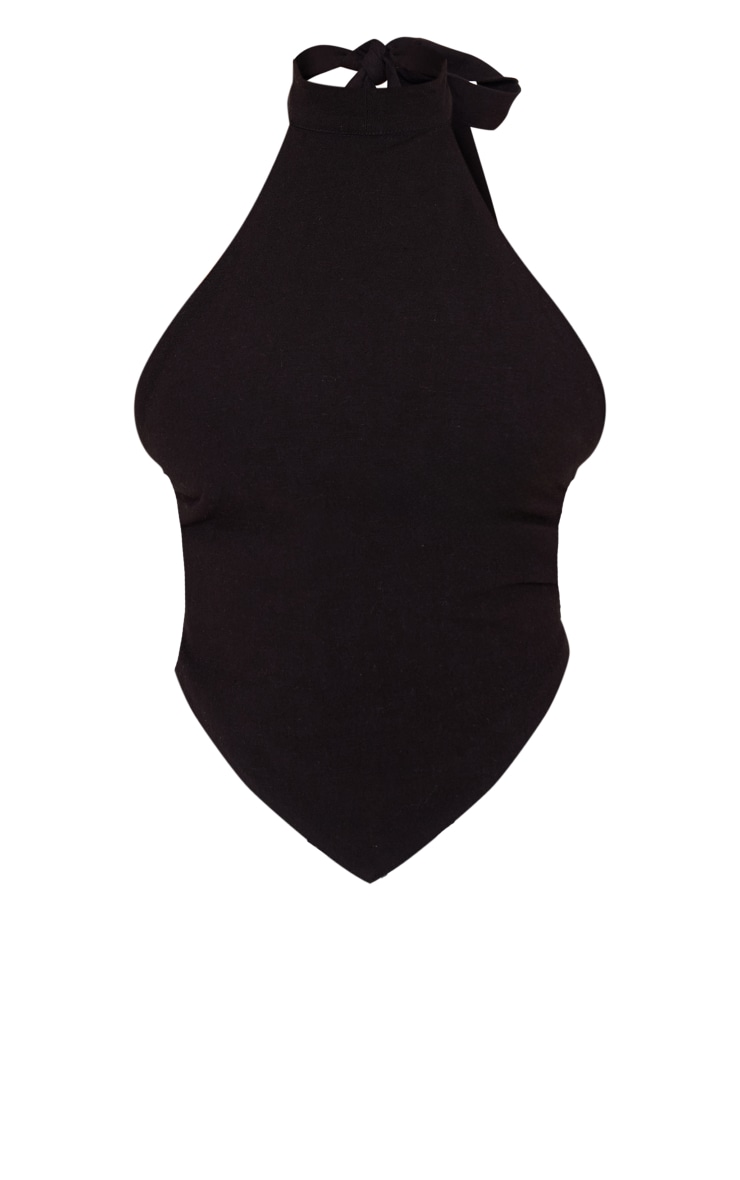 Black Linen High Neck Cut Out Back Pointed Cami Top image 5