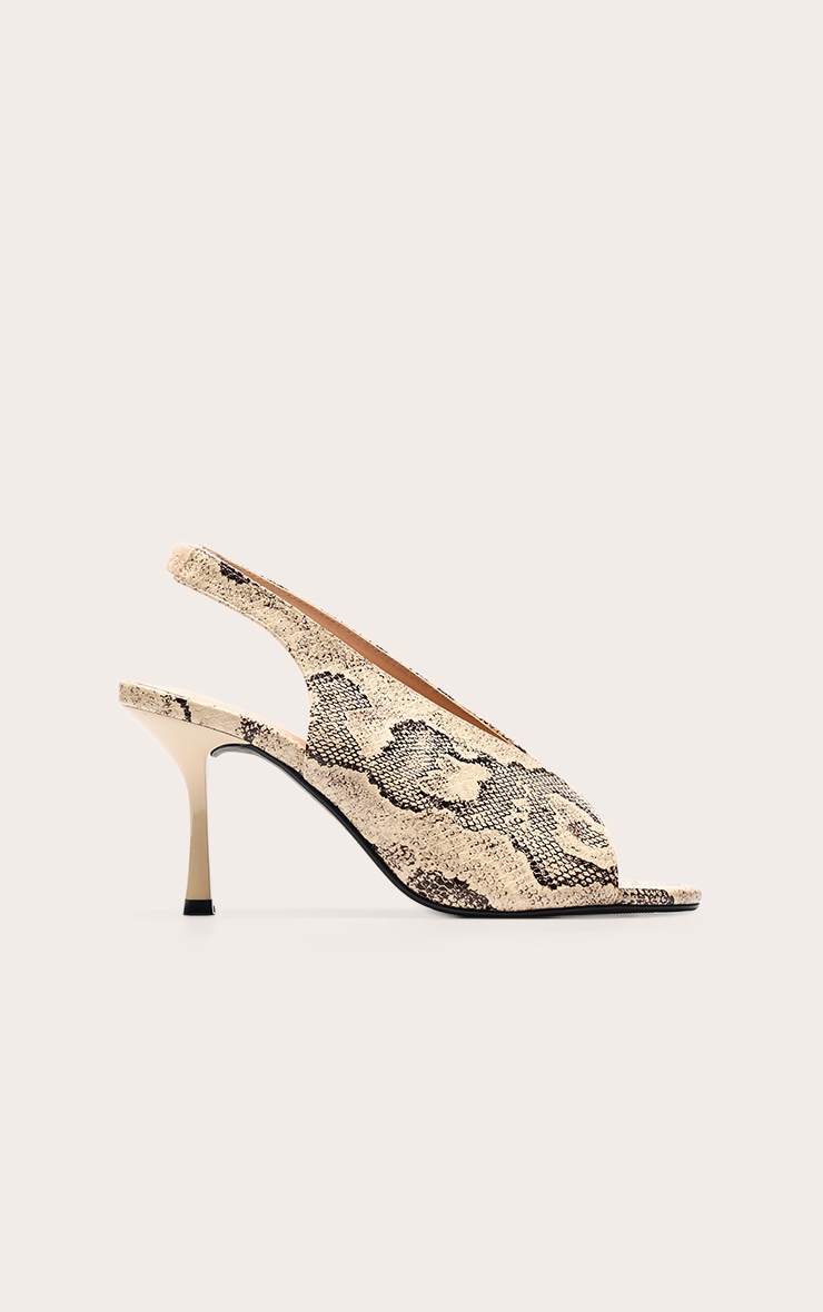 Natural Snake Open Toe Stiletto Sling Back Heels image 2
