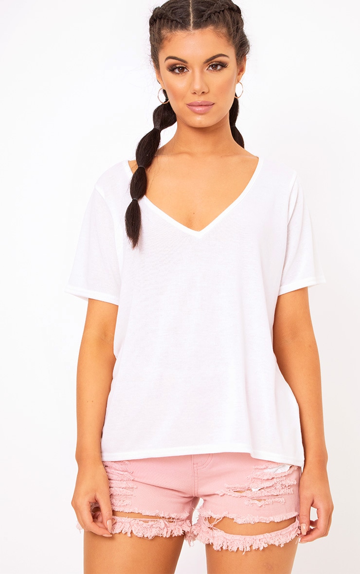 Download White Melange V Neck T Shirt | Tops | PrettyLittleThing