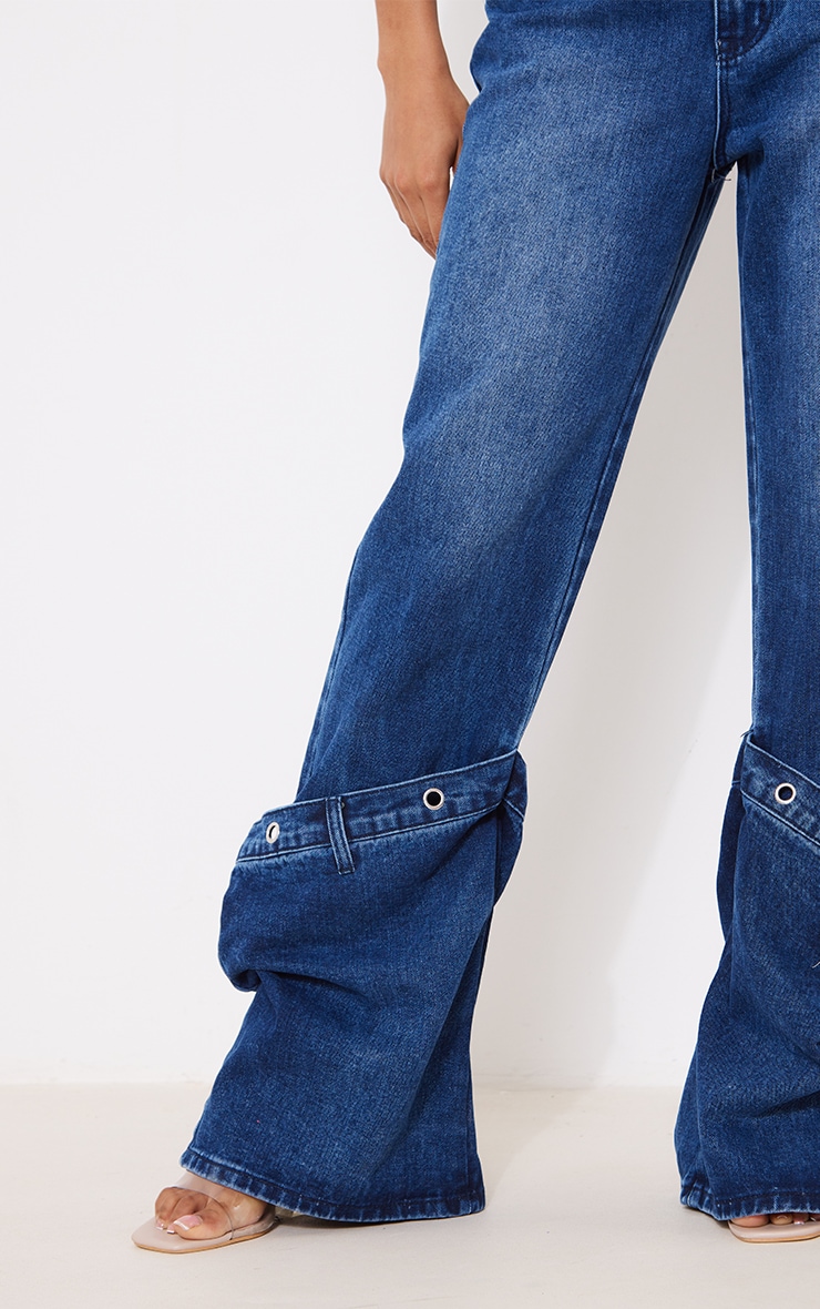 Dark Indigo Eyelet Detail Baggy Boyfriend Jeans image 4