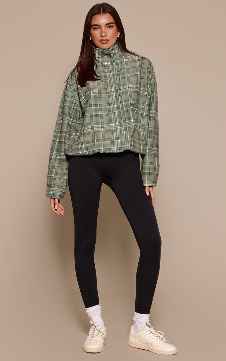 Khaki Checkered Button Up Windbreaker image 3