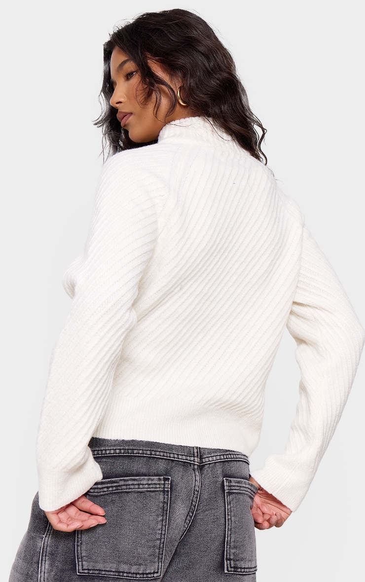 Cream Ripple Knit Half Zip Sweater image 2