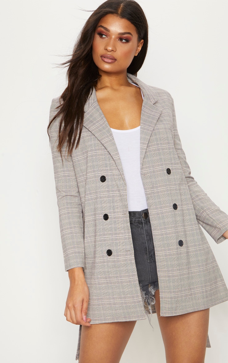 Grey Checked Oversized Blazer PrettyLittleThing