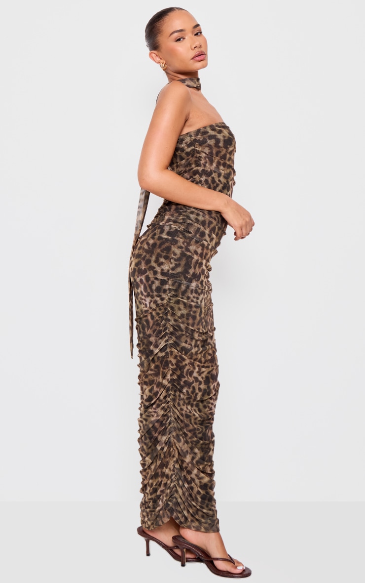 Petite Leopard Print Bandeau Maxi Dress With Scarf Detail image 3