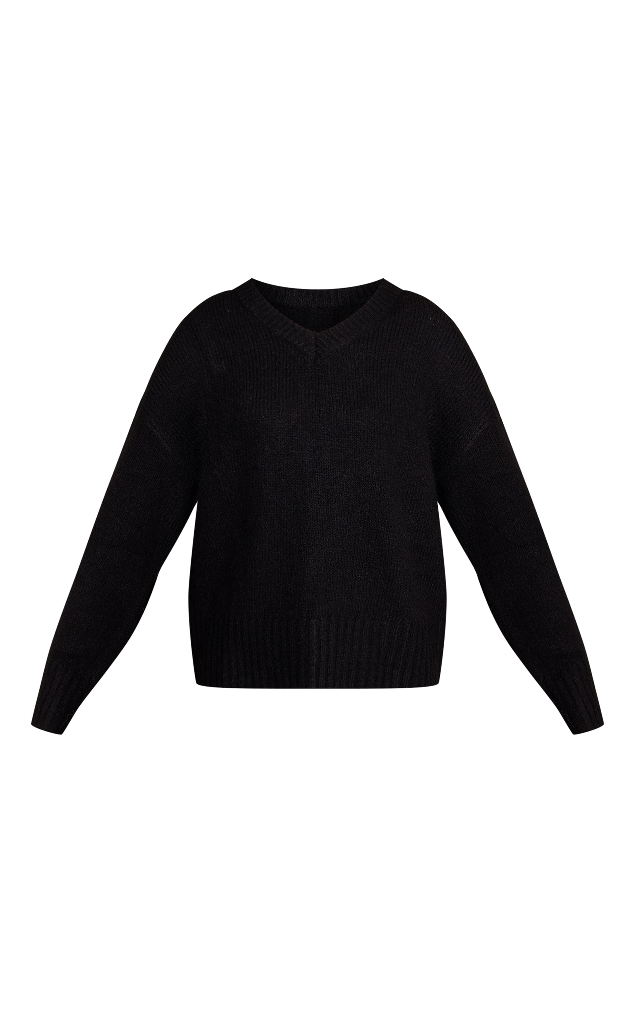 Black V Neck Rib Detail Jumper image 5