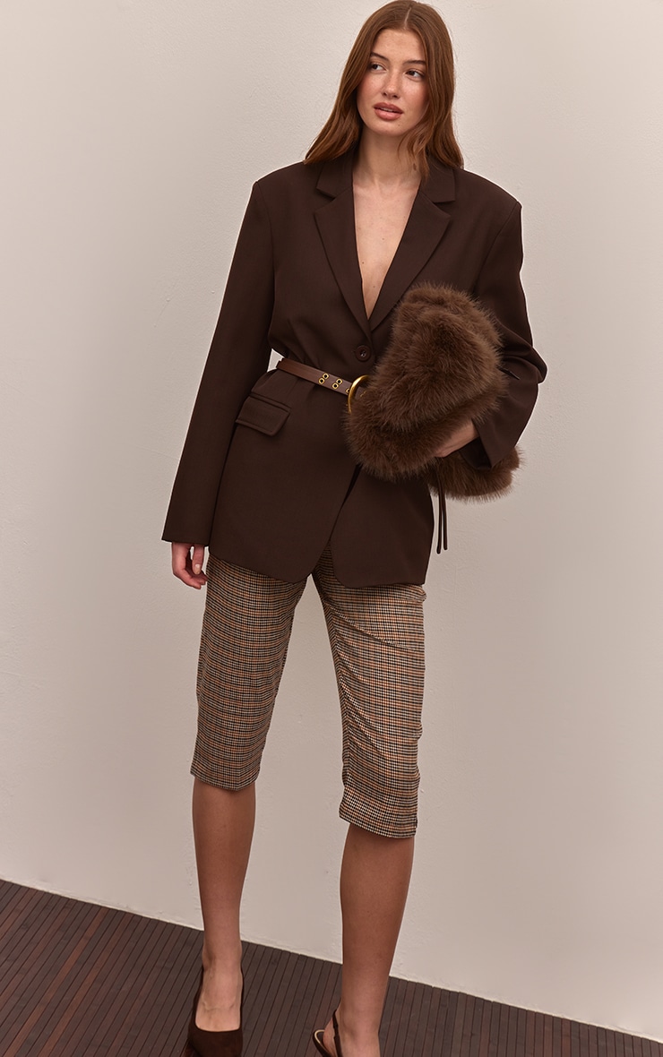 Brown Check Tailored Capris image 1