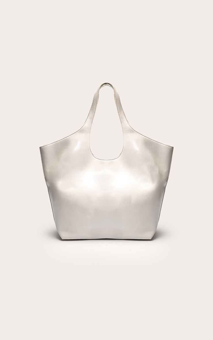 Cream PU Large Shopper Tote Bag image 2