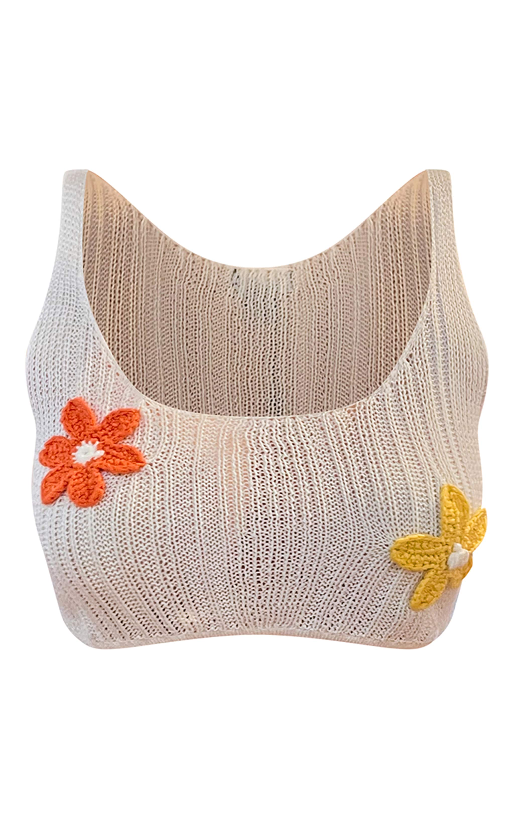 White Textured Knit Floral Applique Cami Top image 5