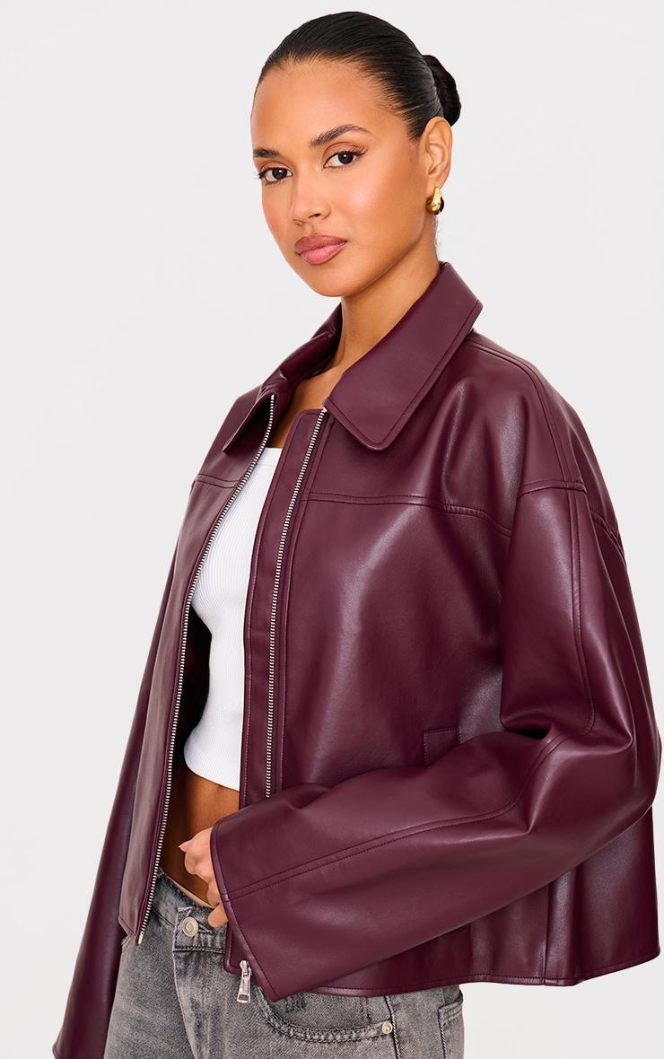 Burgundy Zip Through Pu Jacket image 4