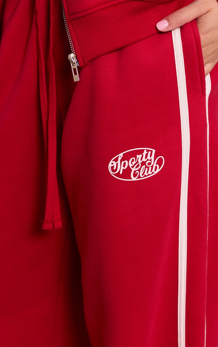 Red Sports Club Print Wide Leg Sweatpants image 4