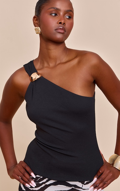 Black Double Layer Burnout Mesh One Shoulder Trim Vest Top