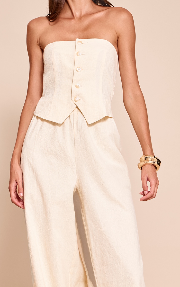 Cream Textured Bandeau Button Jumpsuit image 4