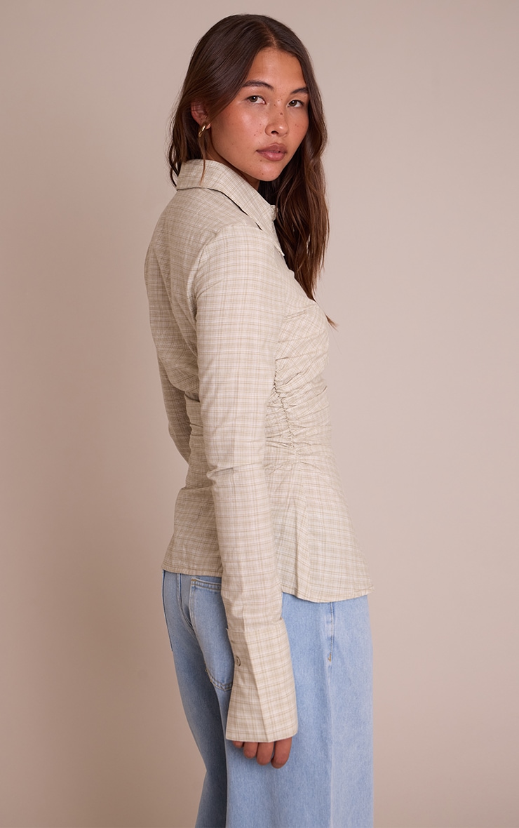 Green Check Fitted Ruched Side Shirt image 2