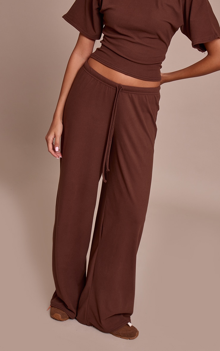 Chocolate Soft Touch Tie Waist Casual Pants image 2