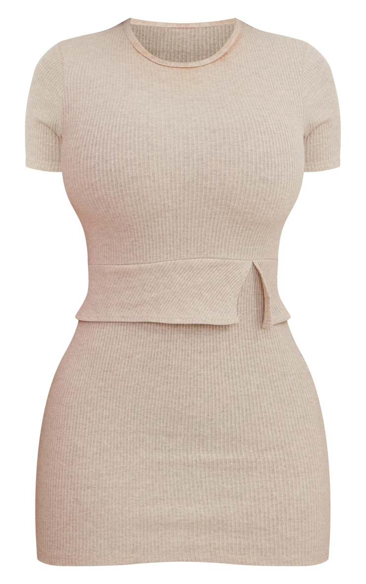  Shape Oatmeal Rib Fold Waist Bodycon Dress image 5