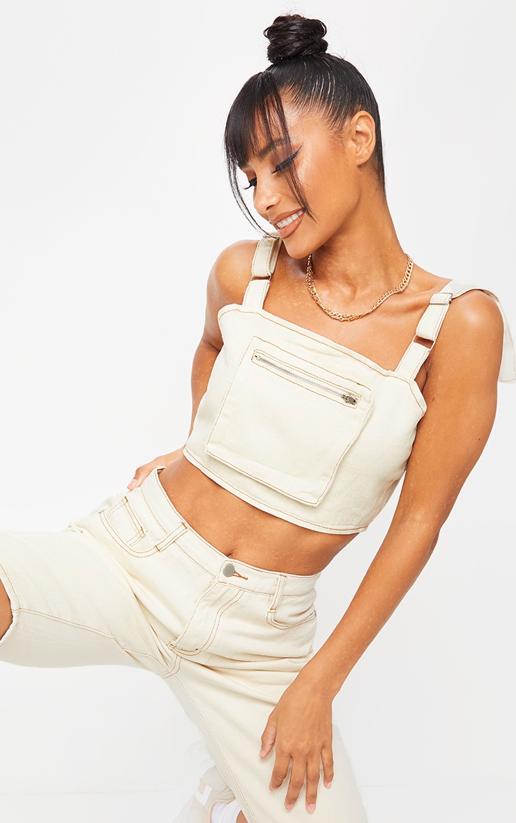 Ecru Longline Denim Shorts