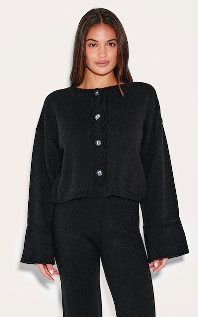 Black Turn Up Sleeve Knit Cardigan