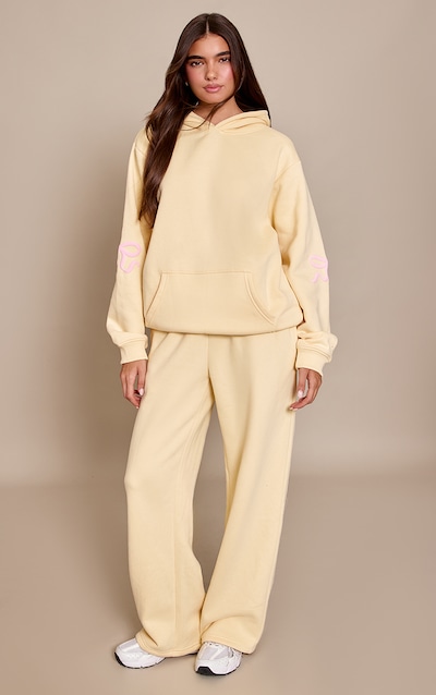 Butter Yellow Bow Puff Print Straight Leg Joggers