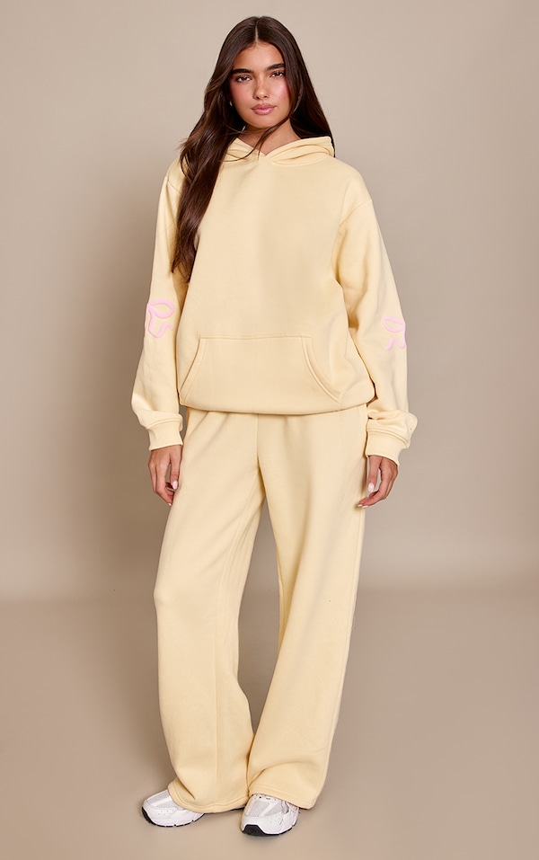 Butter Yellow Bow Puff Print Straight Leg Joggers