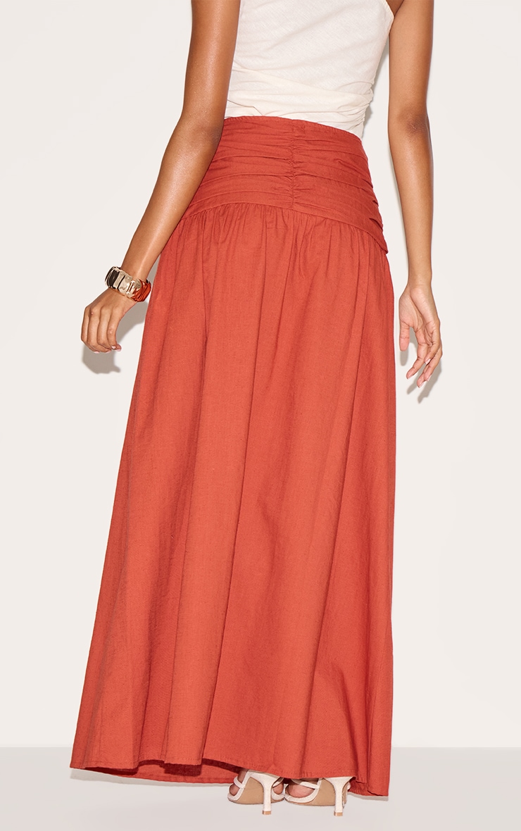 Rust Cotton Ruched Waist Maxi Skirt image 3