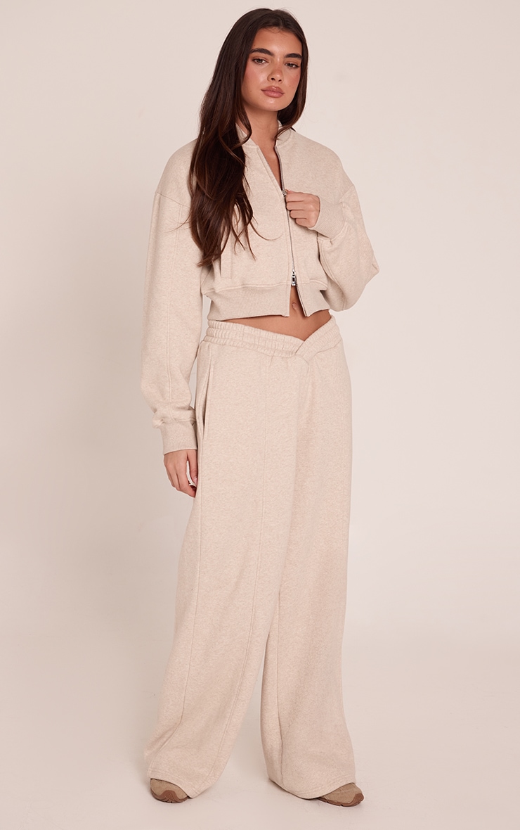 Oatmeal Marl Cotton Fleece Cross Waist Joggers