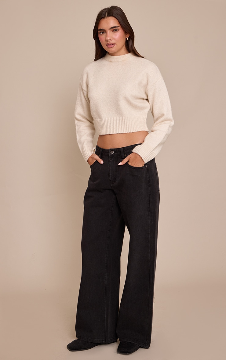 Black Low Rise Wide Leg Jeans image 2