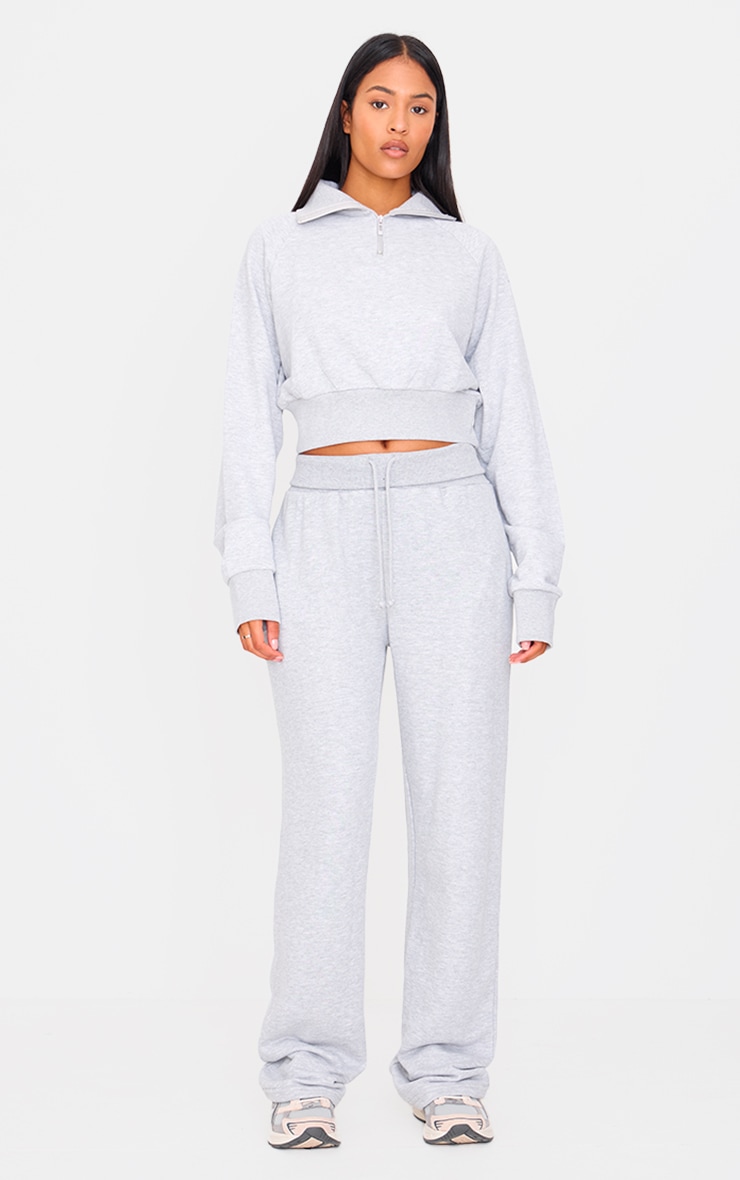 Tall Grey Marl Fold Over Straight Leg Sweatpants image 1