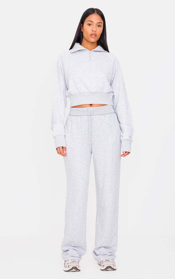 Tall Grey Marl Fold Over Straight Leg Sweatpants