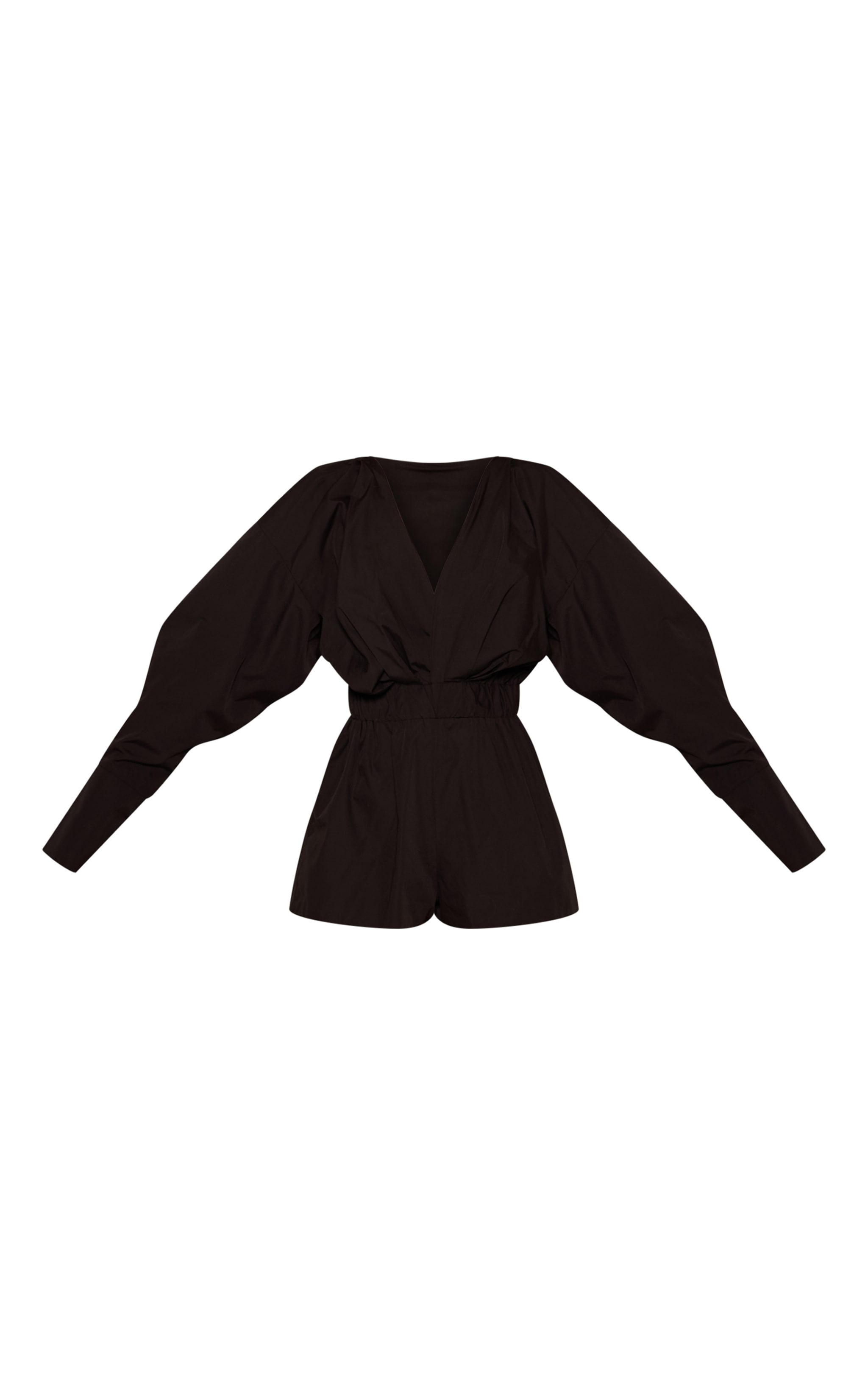 Black Cotton Plunge Shirt Romper image 5