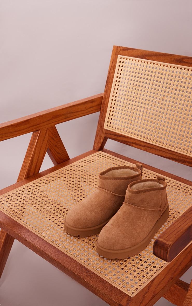 Sand Faux Suede Cleated Mini Ankle Boots - Image 3