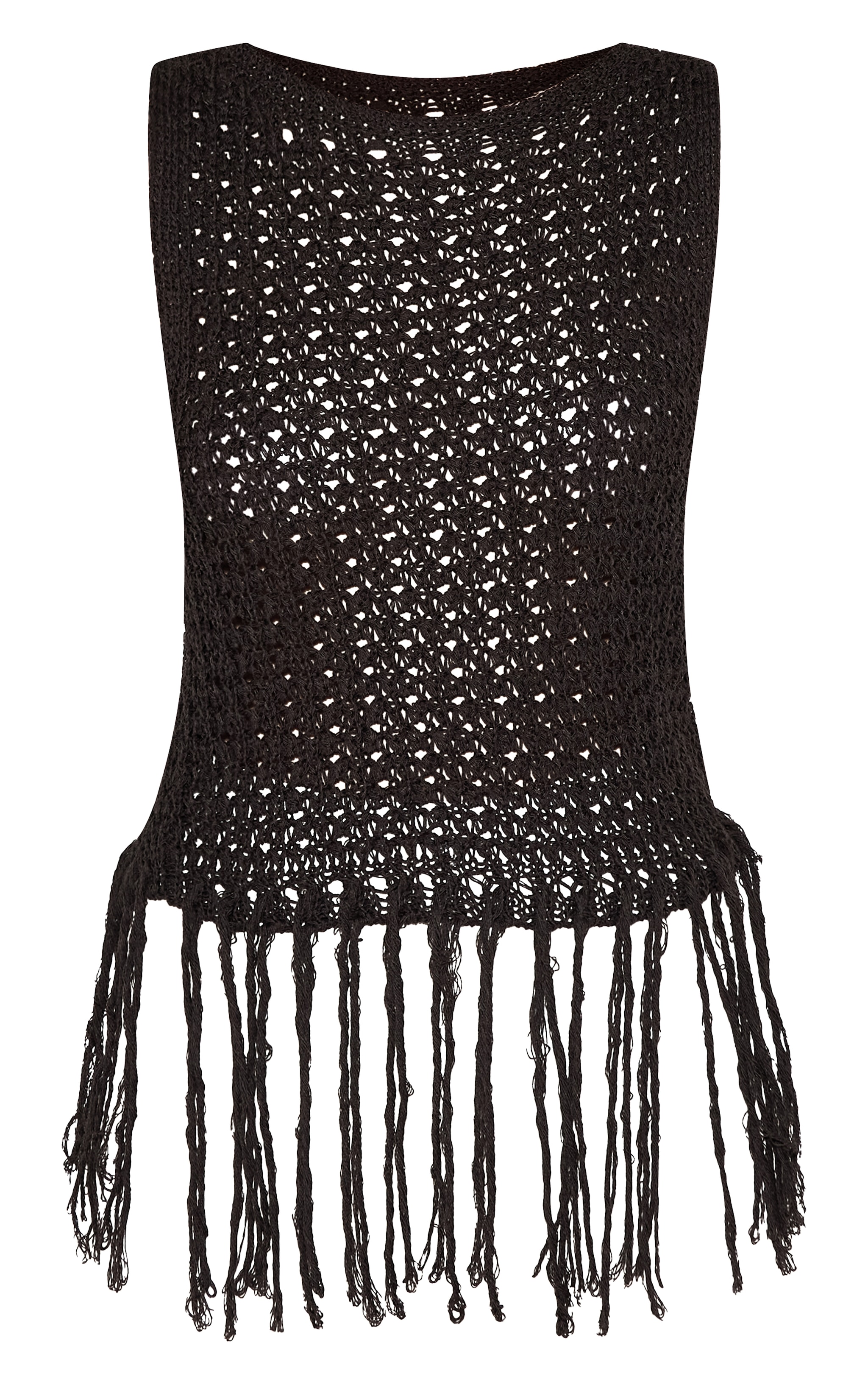 Chocolate Crochet Boat Neck Fringe Top image 5