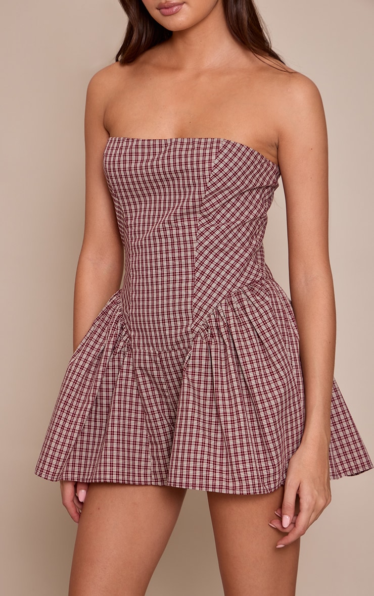 Burgundy Check Print Woven Bandeau Playsuit image 4