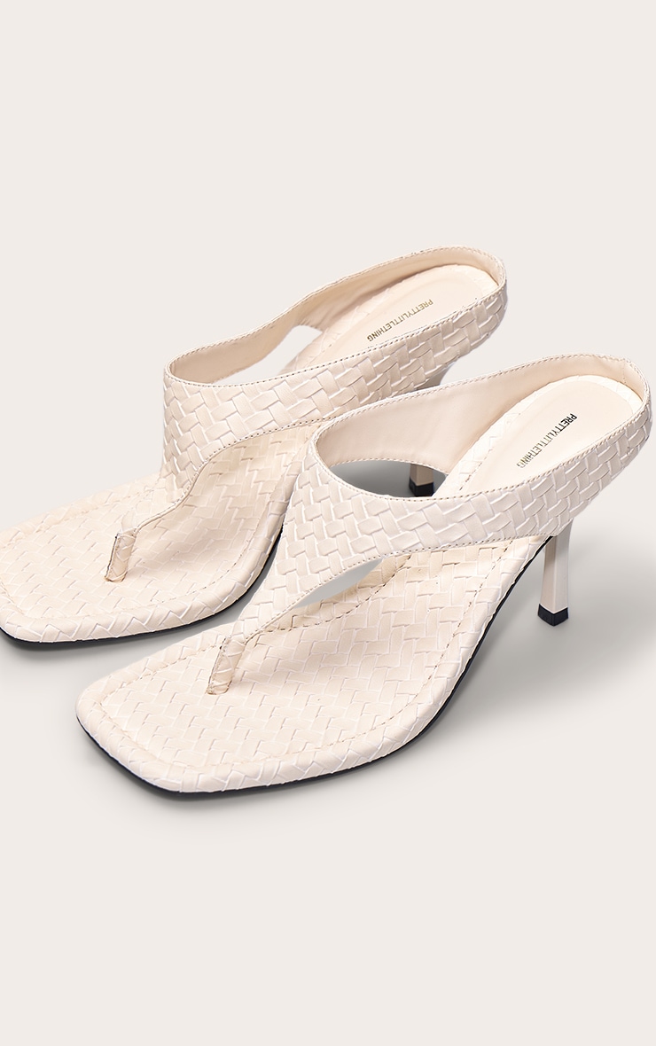 Cream Weave Square Toe Thong Mule image 5