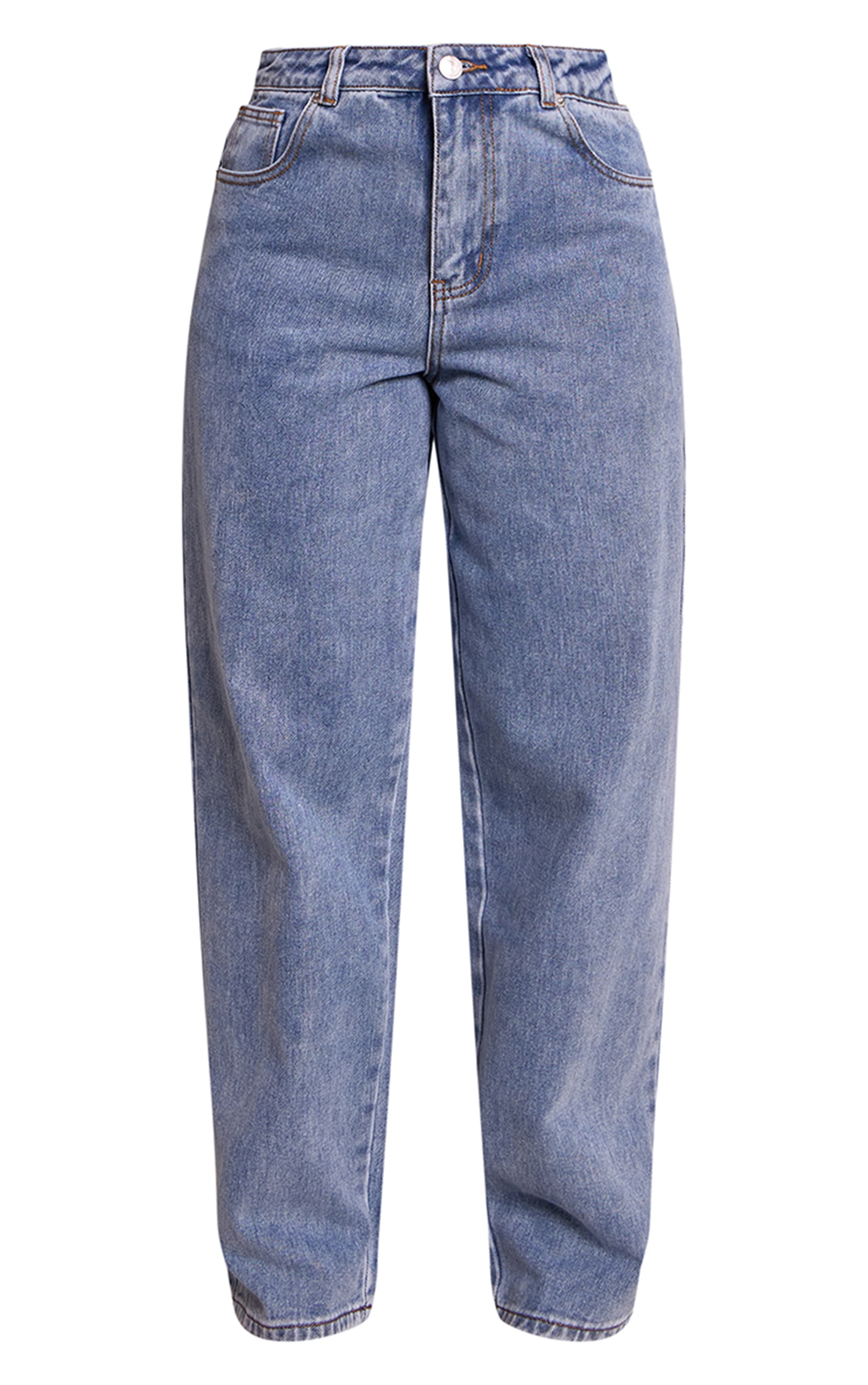 Petite Washed Mid Blue Denim Wide Leg Jeans image 5