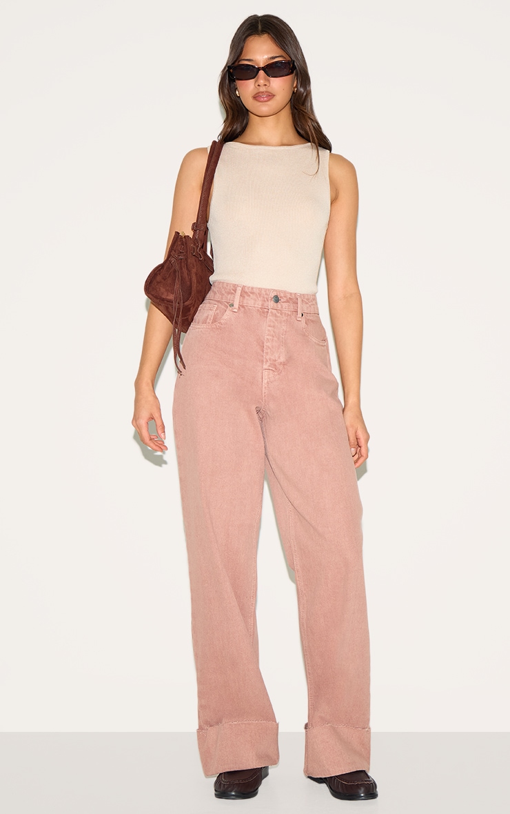 Washed Pink Turn Up Hem Jeans image 1