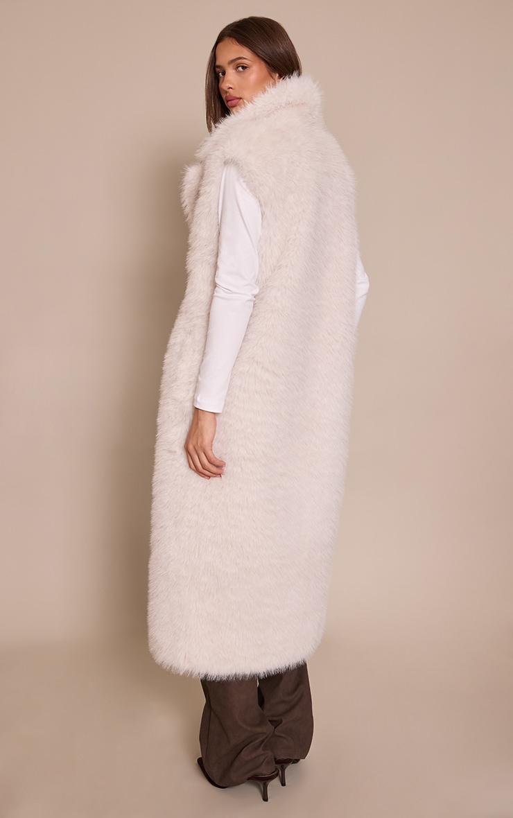 Cream Faux Fur Maxi Gilet image 2