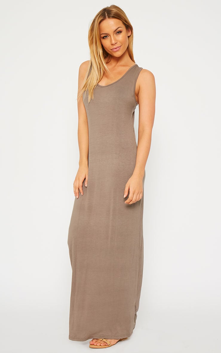 Goddiva Front Split Maxi Dress Mocha - Bubbleroom