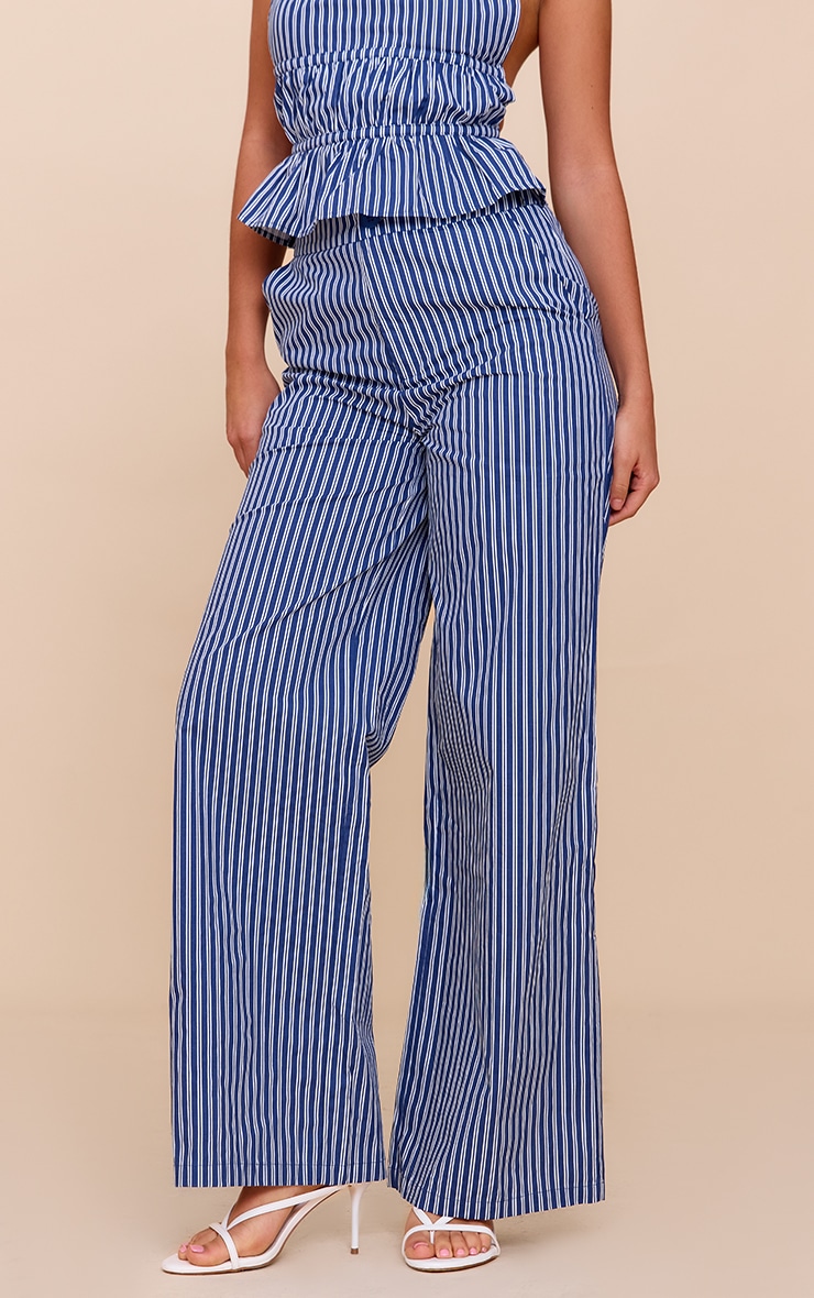  Indigo Stripe Woven Mid Rise Wide Leg Pant image 2