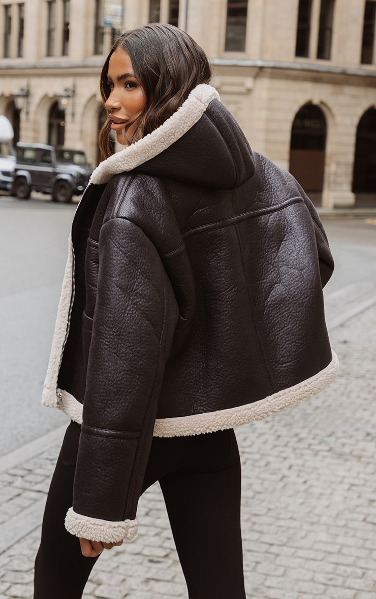 DLLDLGG Veste D'aviateur En Cuir De Mouton Marron Pour Femme, Manteau De Pilote De Vol Chaud D'hiver Avec Doublure En Fausse Fourrure, Noir/blanc, Petit