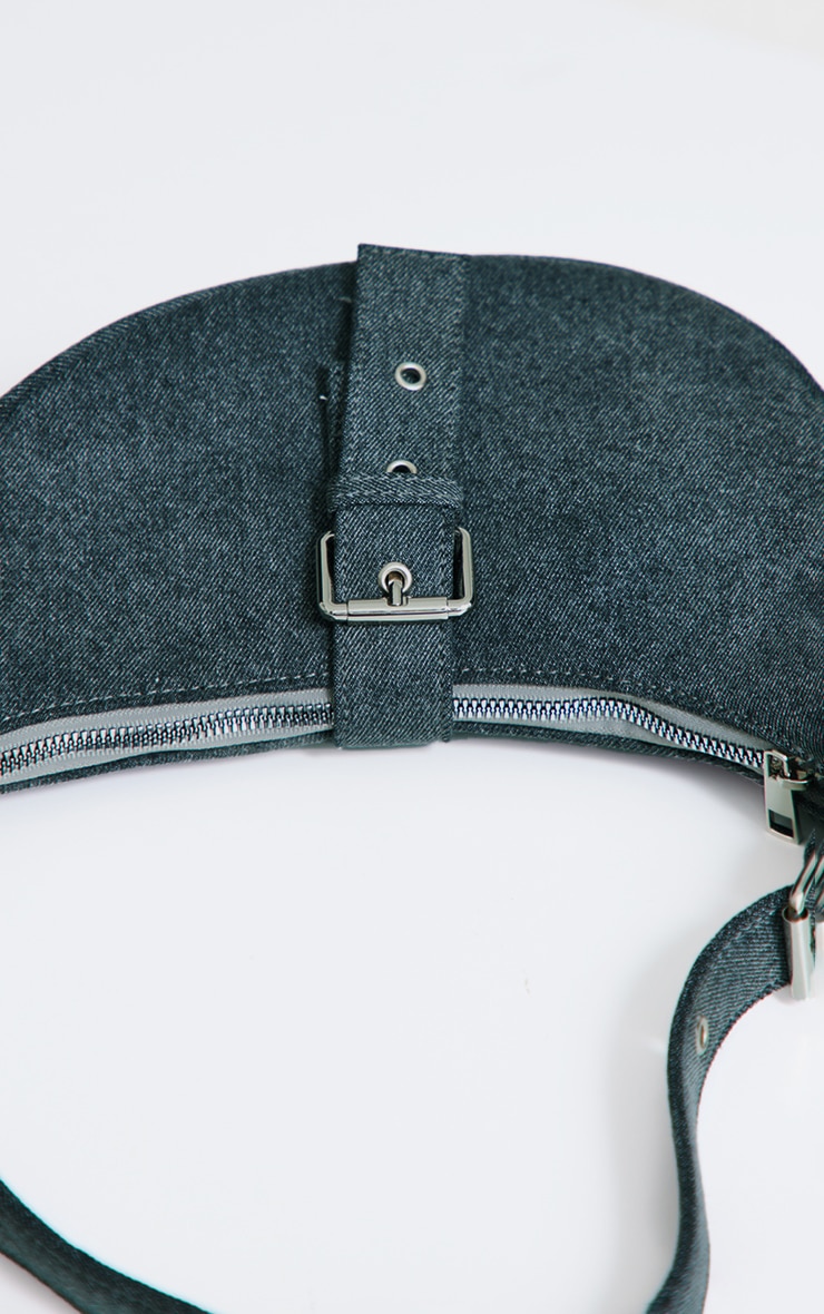 Grey Denim Half Moon Buckle Shoulder Bag image 3