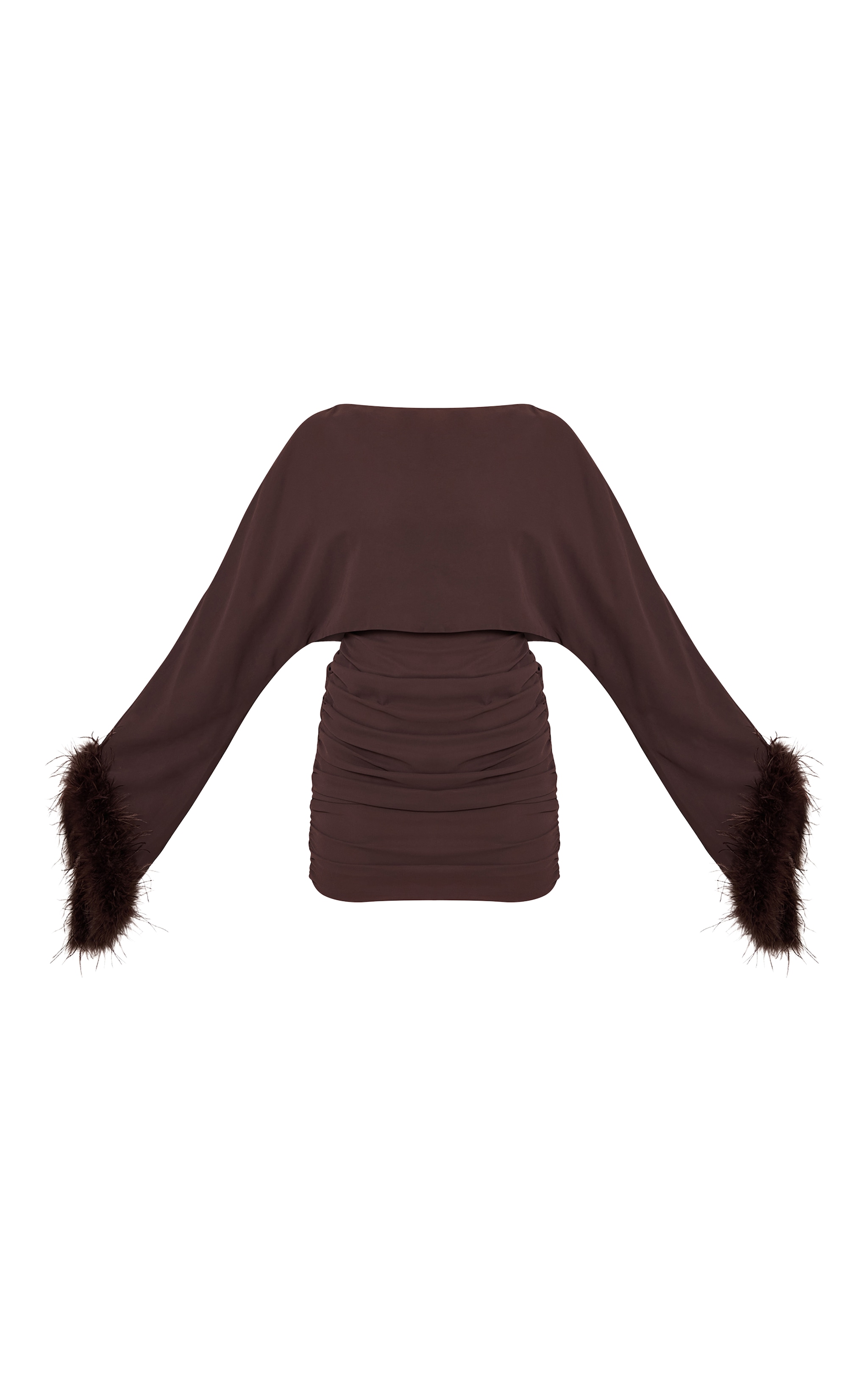 Chocolate Extreme Feather Cuff Ruched Bodycon Dress image 5