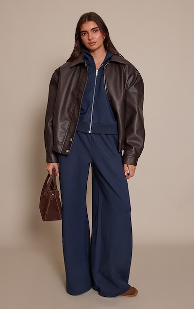 Navy Interlock Extreme Wide Leg Sweatpants