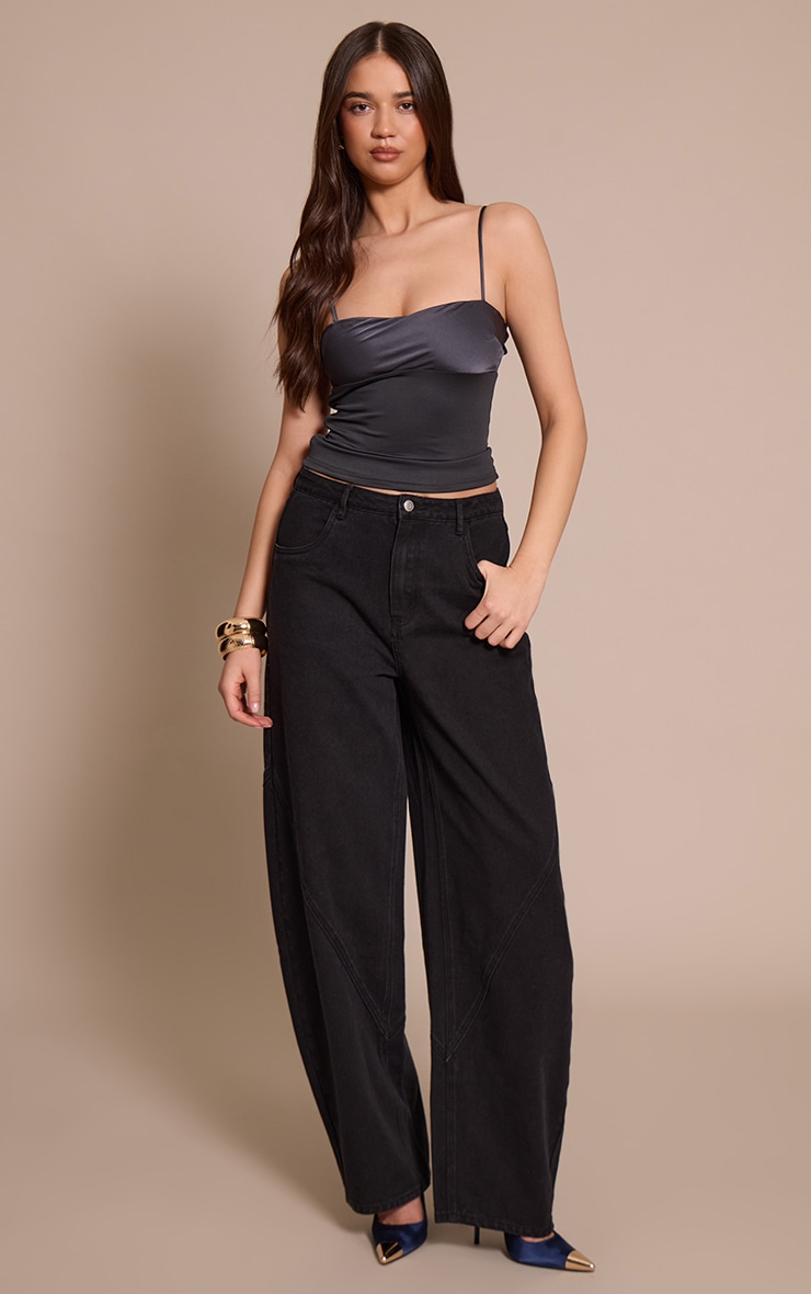 Charcoal Contrast Bust Panel Strappy Cami Top image 3