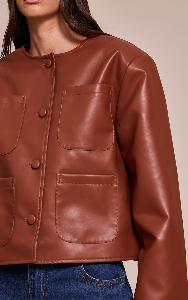 Tan Pocket Detail Faux Leather Jacket image 4