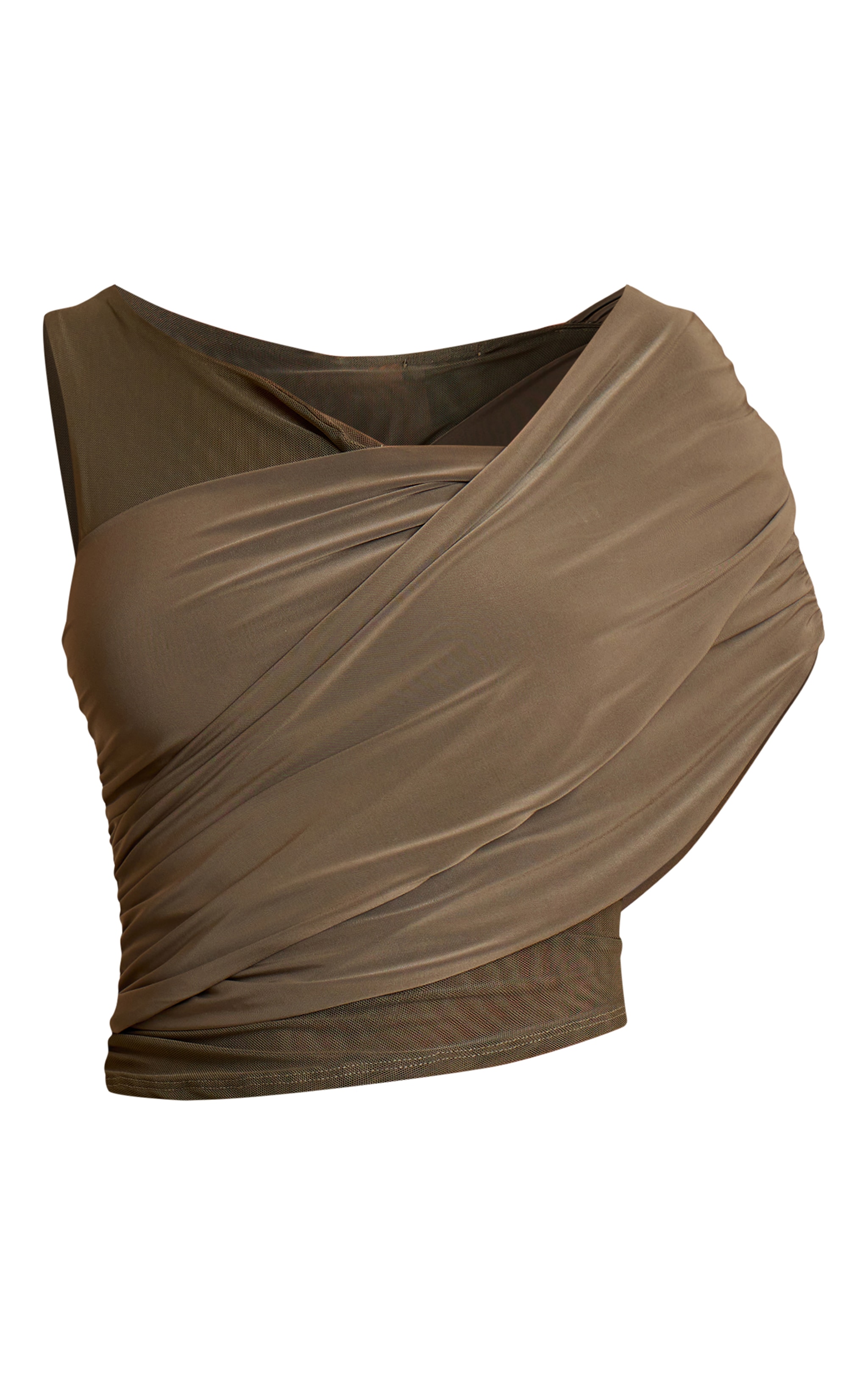 Dark Olive Mesh Double Layer Slinky Drape Top image 5